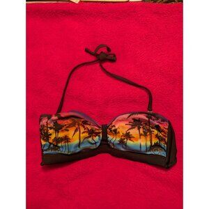 OP Ocean Pacific Bikini Top M 7-9 Tropical Palm Tree Sunset Bandeau Halter Swim